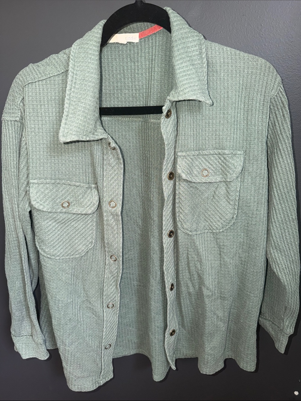 Rewind sage Green Waffle Knit Button-Down Shirt